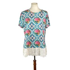NWT Crazy Train floral and Aztec print top size M